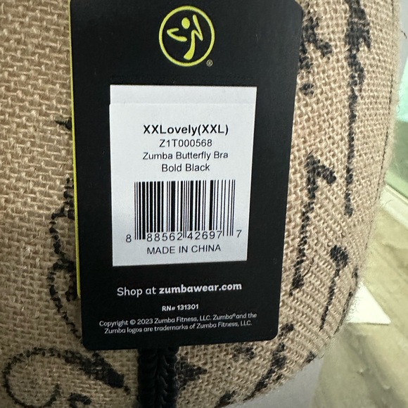 NWT ZUMBAWEAR Zumba Butterfly Bra - Bold Black with Zumba in Yellow on back. XXL - Picture 4 of 7